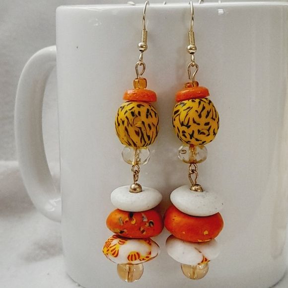 New handmade dangle earrings made from recycled glass beads - Picture 4 of 4